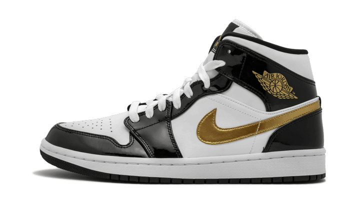 Air Jordan 1 Mid Patent Black White Gold